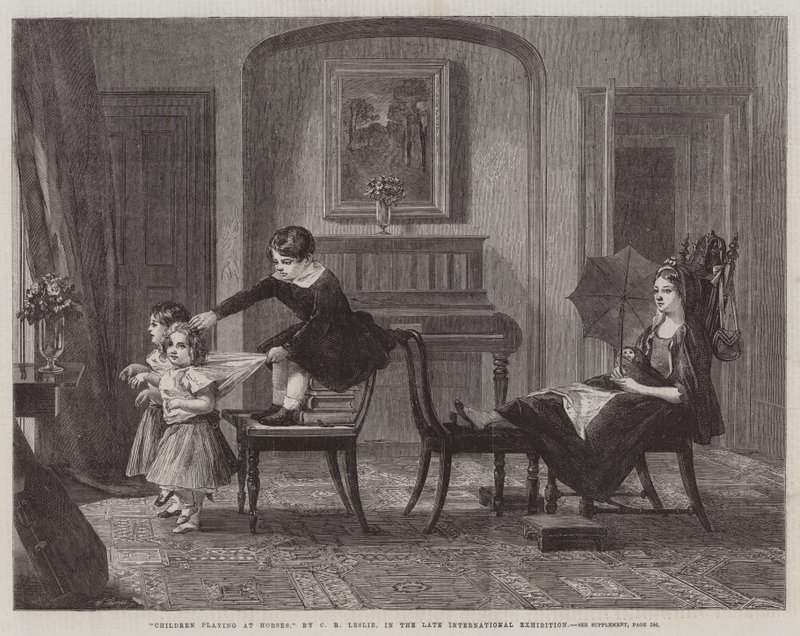 Bambini che giocano a cavalli, nella tarda Esposizione Internazionale da Charles Robert Leslie
