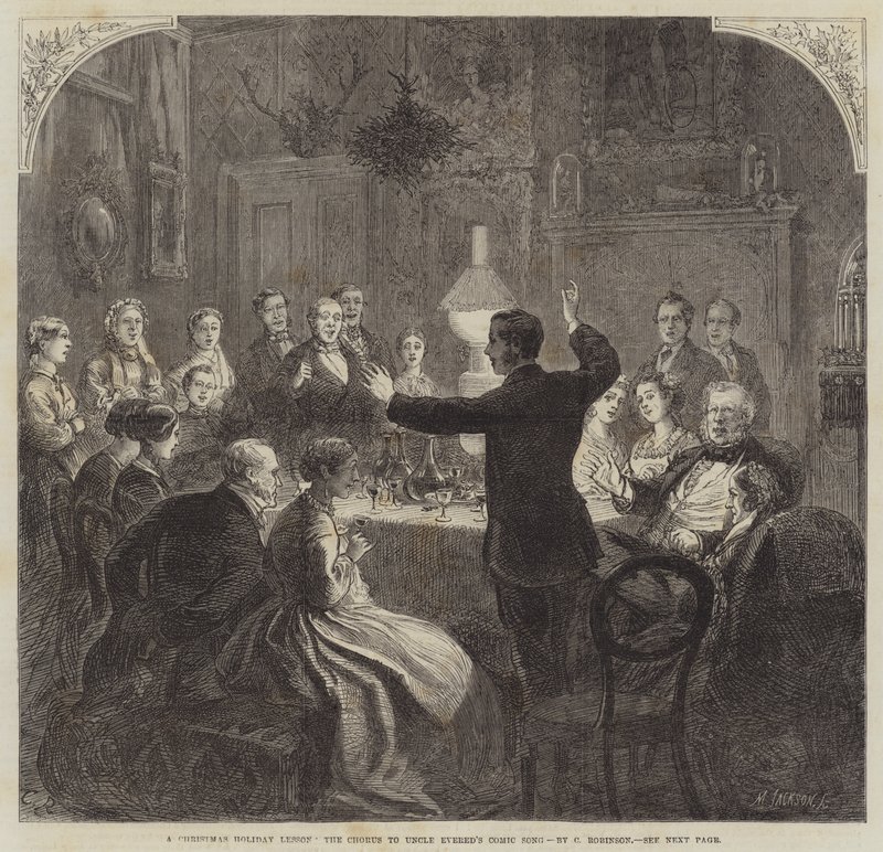Una lezione di vacanze natalizie, il coro alla canzone comica di zio Evered da Sir John Charles Robinson