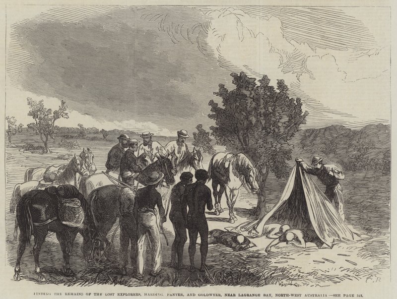 Ritrovamento dei resti degli esploratori perduti, Harding, Panter e Goldwyer, vicino a Lagrange Bay, Australia nord-occidentale da Sir John Charles Robinson