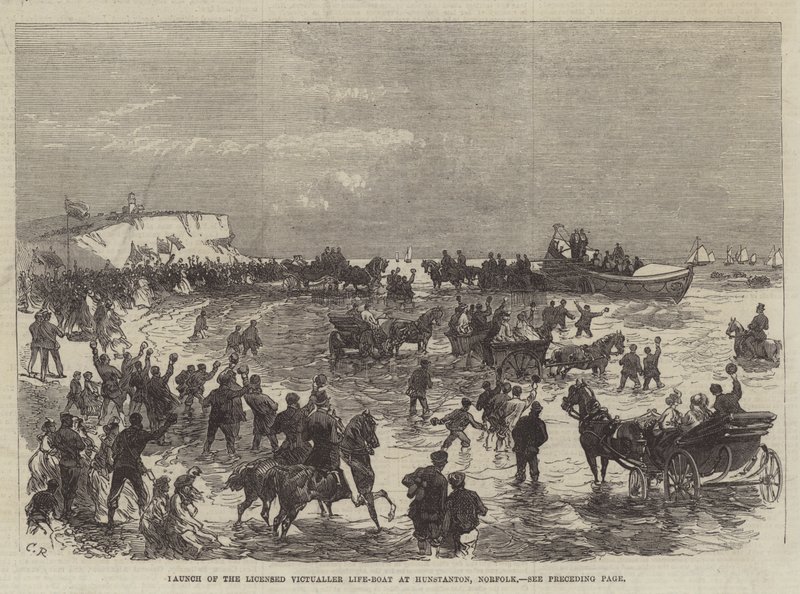 Lancio della scialuppa di salvataggio dei licenziatari a Hunstanton, Norfolk da Sir John Charles Robinson