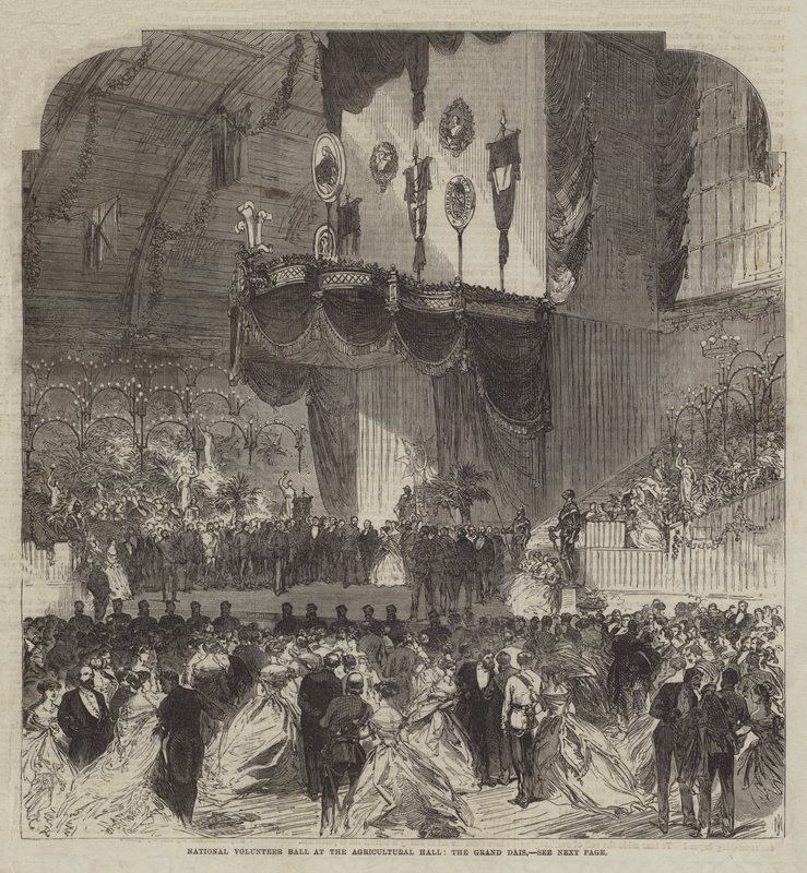 Ballata dei volontari nazionali alla Agricultural Hall, il grande palco da Sir John Charles Robinson
