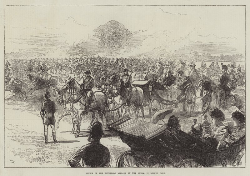 Rassegna della Household Brigade da parte della Regina, a Bushey Park da Sir John Charles Robinson