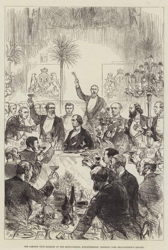 Il banchetto del Carlton Club alla scuola di equitazione, Knightsbridge, brindando alla salute di Lord Beaconsfield da Sir John Charles Robinson