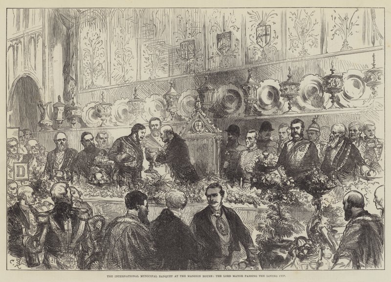 Il banchetto municipale internazionale alla Mansion House, il sindaco passa la Loving Cup da Sir John Charles Robinson