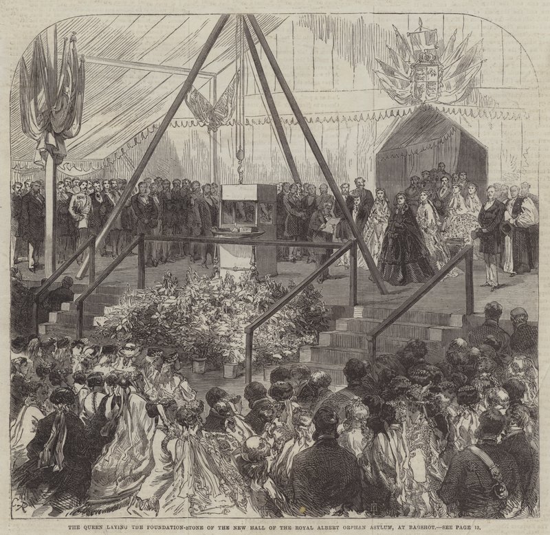 La Regina posa la prima pietra della nuova sala del Royal Albert Orphan Asylum, a Bagshot da Sir John Charles Robinson