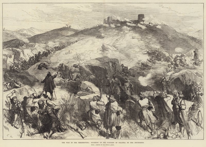 La guerra in Erzegovina, assalto alla fortezza di Palanka da parte degli insorti da Sir John Charles Robinson