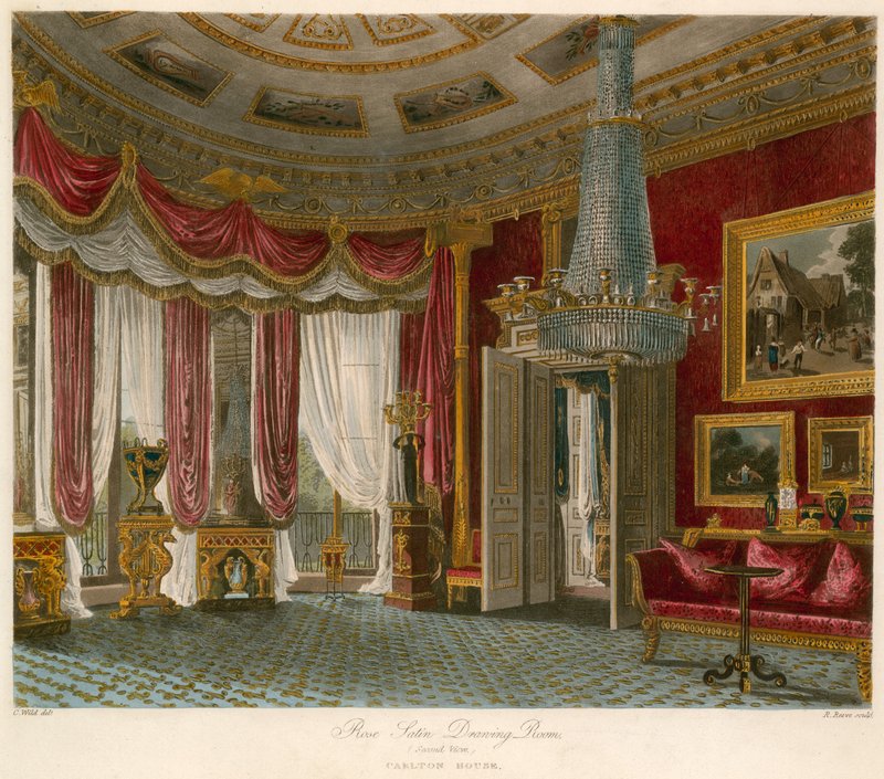 Sala da disegno in raso rosa, Carlton House, Londra da Charles Wild