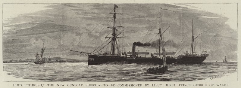 HMS Thrush, la nuova cannoniera prossima alla commissione del tenente HRH Principe Giorgio del Galles da Charles William Wyllie