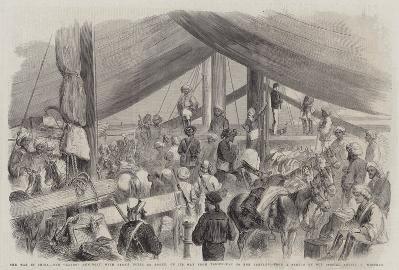 La Guerra in Cina, la Cannoniere Havoc, con il Cavallo di Fane a Bordo, in Viaggio da Talien-Wan a Pehtang da Charles Wirgman