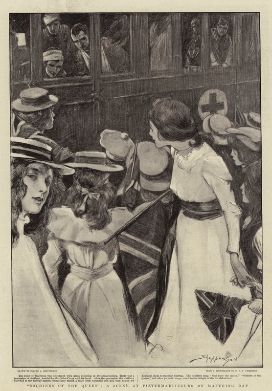 Soldati della Regina, Una Scena a Pietermaritzburg nel Giorno di Mafeking da Claude Shepperson