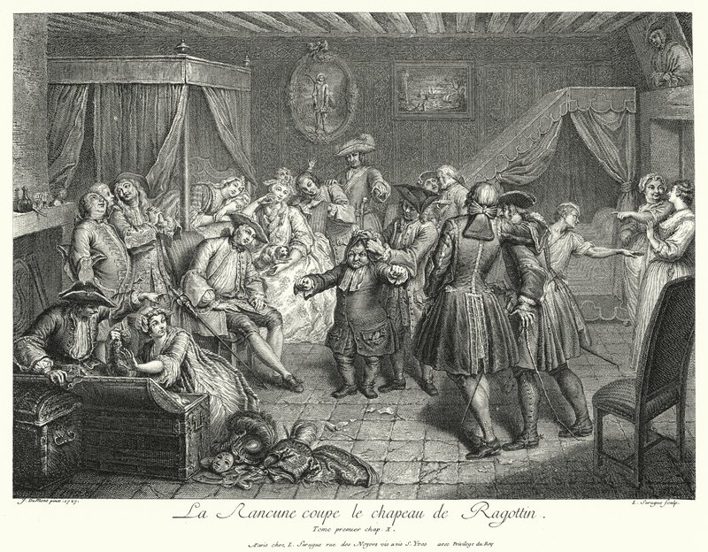 La Rancune taglia il cappello di Ragotin (incisione) da Cornelis Engelbrechtsen