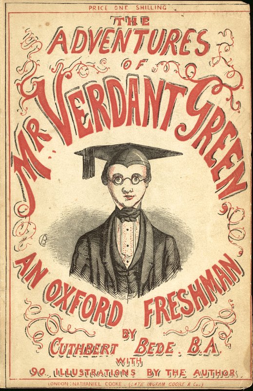 Illustrazione di copertina per Le avventure di Mr Verdant Green una matricola di Oxford da Cuthbert Bede