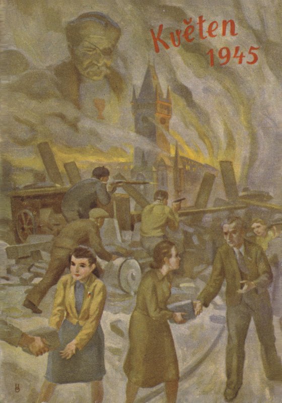 Persone a Praga che si aiutano e combattono nel maggio 1945 da Czech School