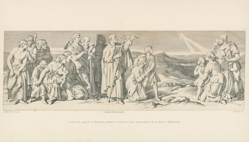 Una stella infuocata appare in Inghilterra, presagio di disastro, e viene apostrofata dal Monaco di Malmesbury da Daniel Maclise