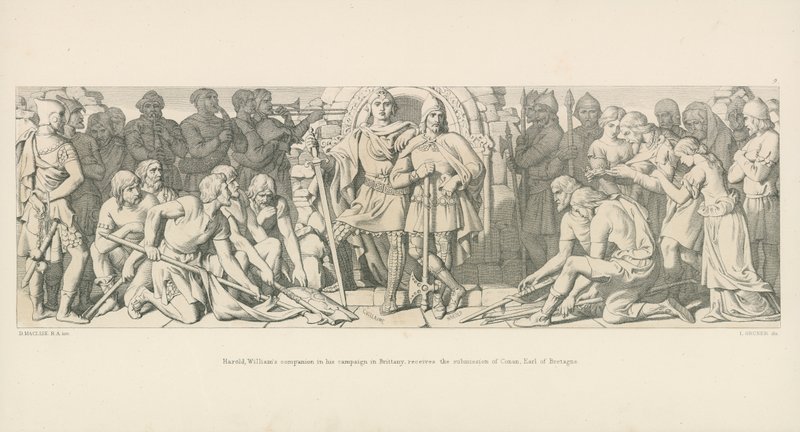 Harold, compagno di Guglielmo nella sua campagna in Bretagna, riceve la sottomissione di Conan, conte di Bretagna da Daniel Maclise
