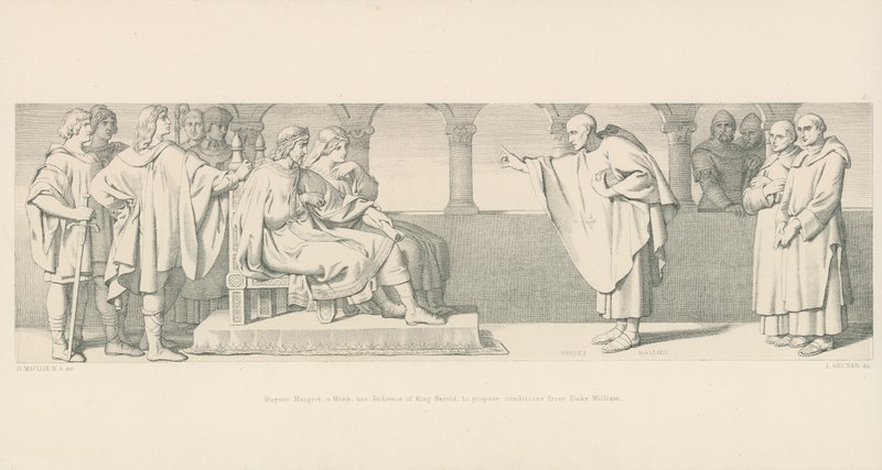 Hugues Maigrot, un monaco, ha udienza con il re Harold per proporre condizioni dal duca William da Daniel Maclise