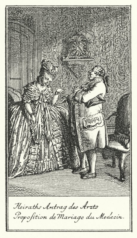 Proposta di matrimonio del dottore (incisione) da Daniel Nikolaus (after) Chodowiecki