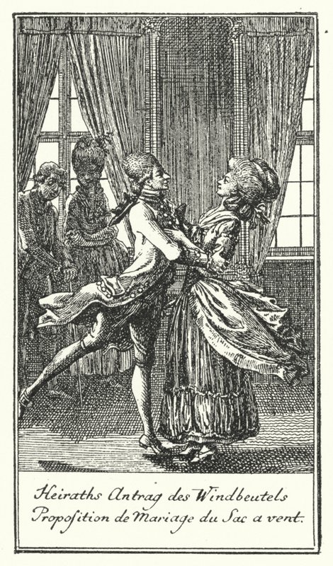 Proposta di matrimonio del chiacchierone (incisione) da Daniel Nikolaus (after) Chodowiecki