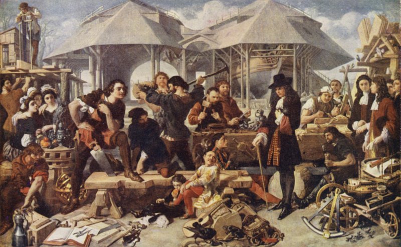 Pietro il Grande al Cantiere Navale di Deptford, Londra da Daniel after Maclise