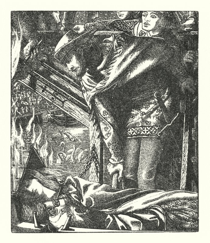La Dama di Shalott (incisione) da Dante Gabriel (after) Rossetti