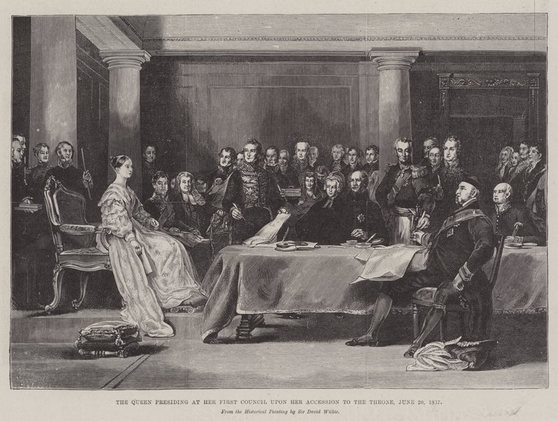 La regina presiede il suo primo consiglio alla sua ascesa al trono, 20 giugno 1887 da David Wilkie