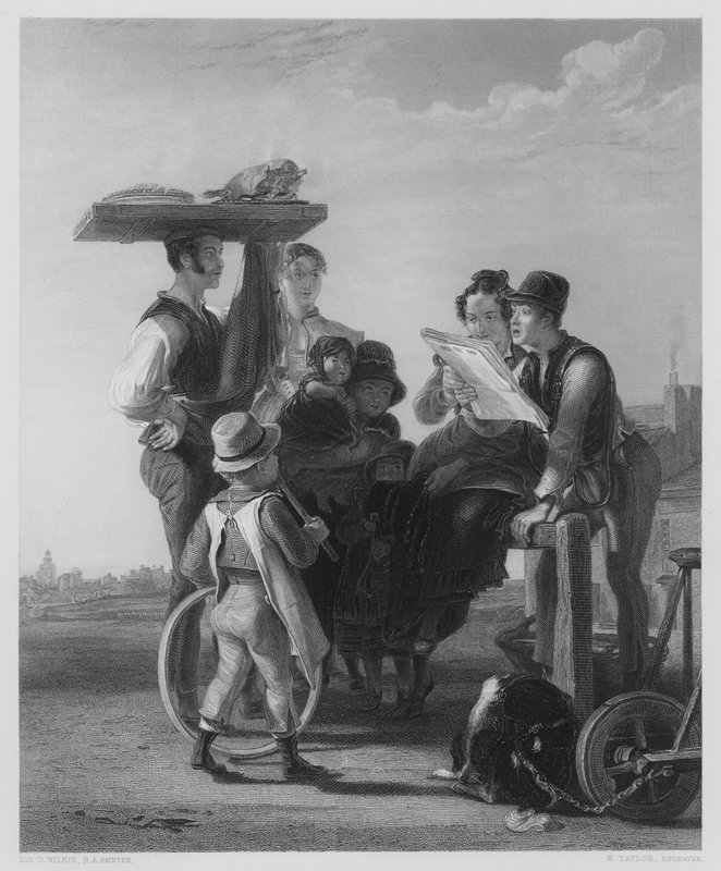 Leggere le notizie, dal dipinto nella Galleria Vernon (incisione) da David (after) Wilkie