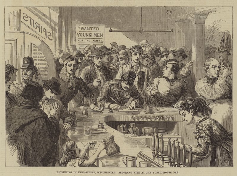 Reclutamento in King-Street, Westminster, sergente Kite al bar del pub da David Henry Friston