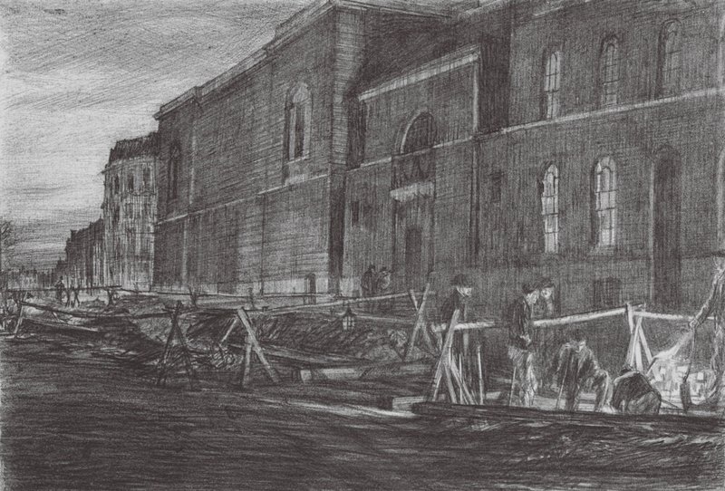 Londra: Alba alla prigione di Newgate da David Muirhead (after) Bone