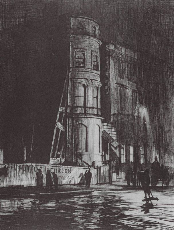 Londra: Piccadilly di notte, The Savile Club da David Muirhead (after) Bone