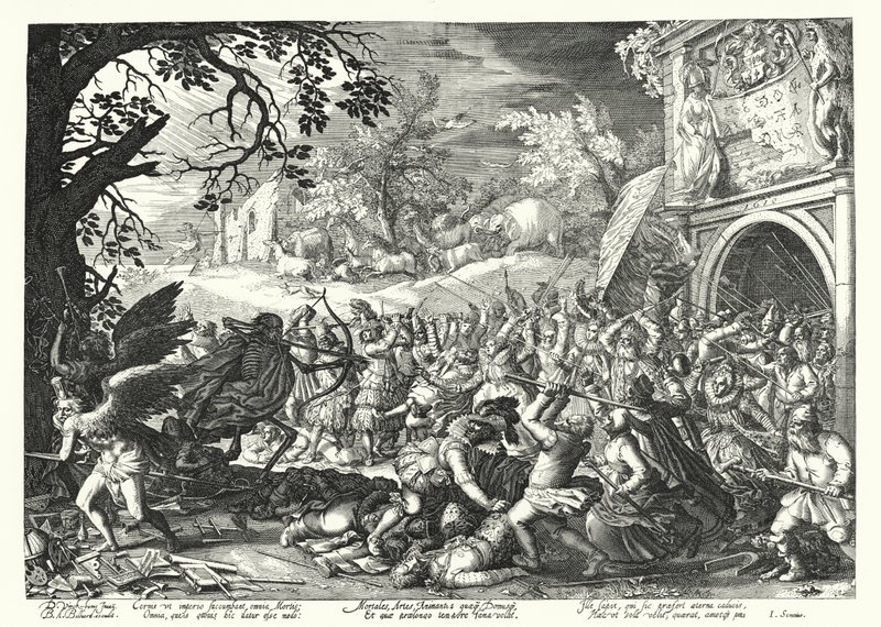 La lotta di uomini e animali contro la morte e il tempo (incisione) da David Vinckboons
