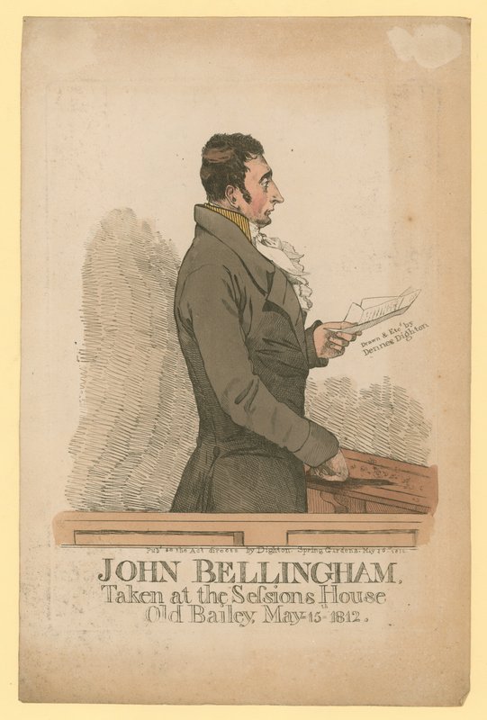 John Bellingham, preso alla Sessions House, Old Bailey, 15 maggio 1812 da Denis Dighton