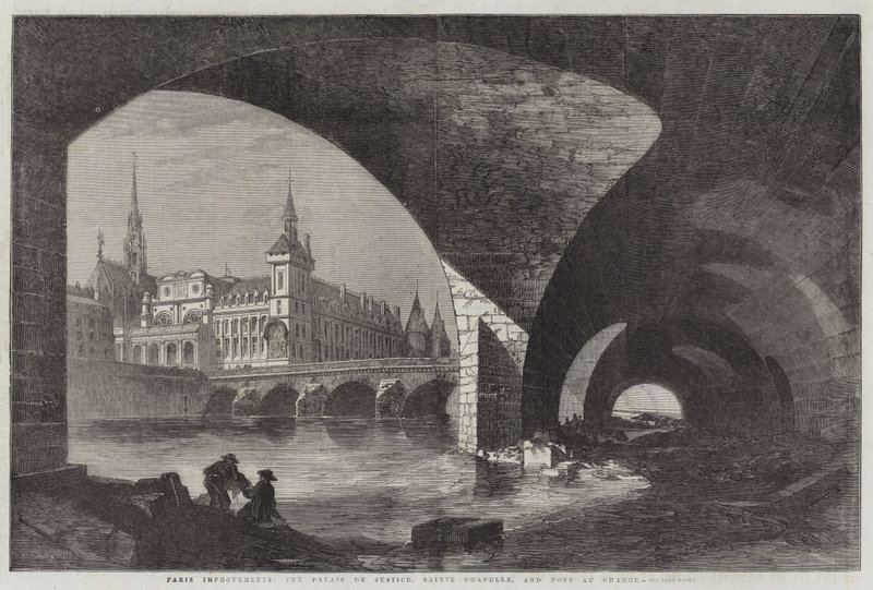 Miglioramenti di Parigi, il Palais de Justice, Sainte Chapelle e Pont au Change da Dieudonne Auguste Lancelot