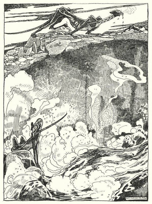 "Abbiamo visto i cuccioli di drago scendere alla piscina per bere e pulirsi" (incisione) da Dion Clayton Calthrop