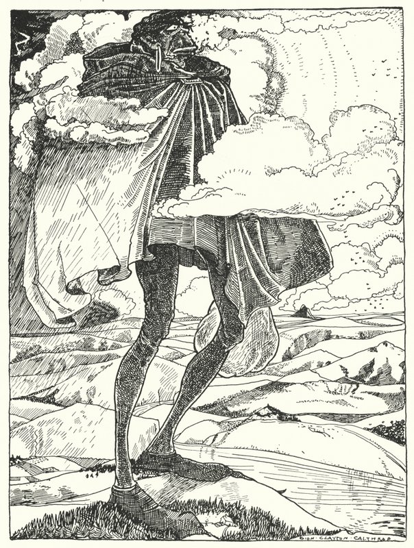 "Abbiamo visto il Gigante camminare sulle cime delle colline, portando il suo pranzo in una borsa" da Dion Clayton Calthrop