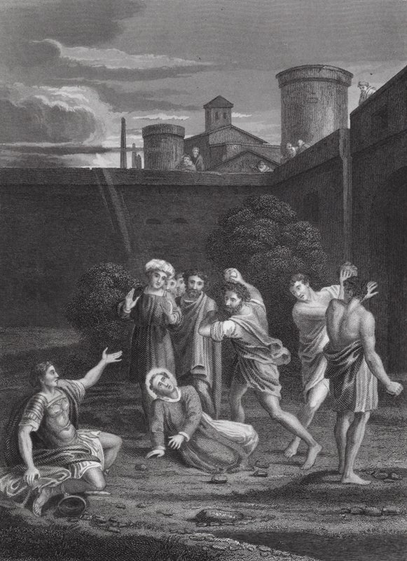 La lapidazione di Santo Stefano, Atti, Cap. VII, vs 54, 60 da Domenichino (1581 1641) (after)
