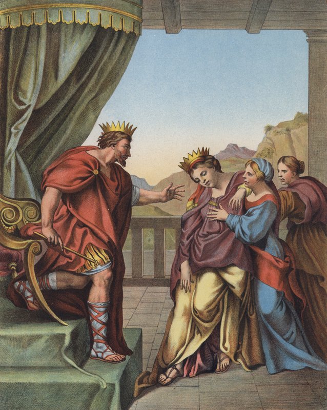 Re Assuero promette a Ester che esaudirà qualsiasi sua richiesta da Domenichino
