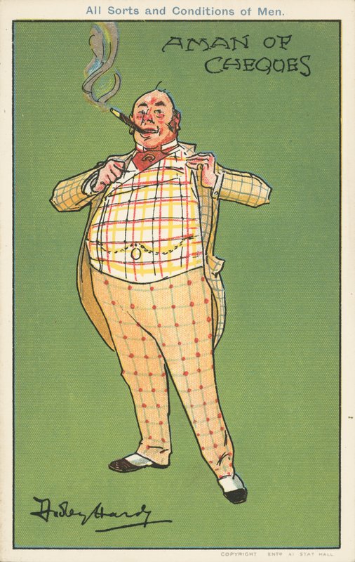 Un uomo di assegni: un uomo ricco in un abito a quadri da Dudley Hardy