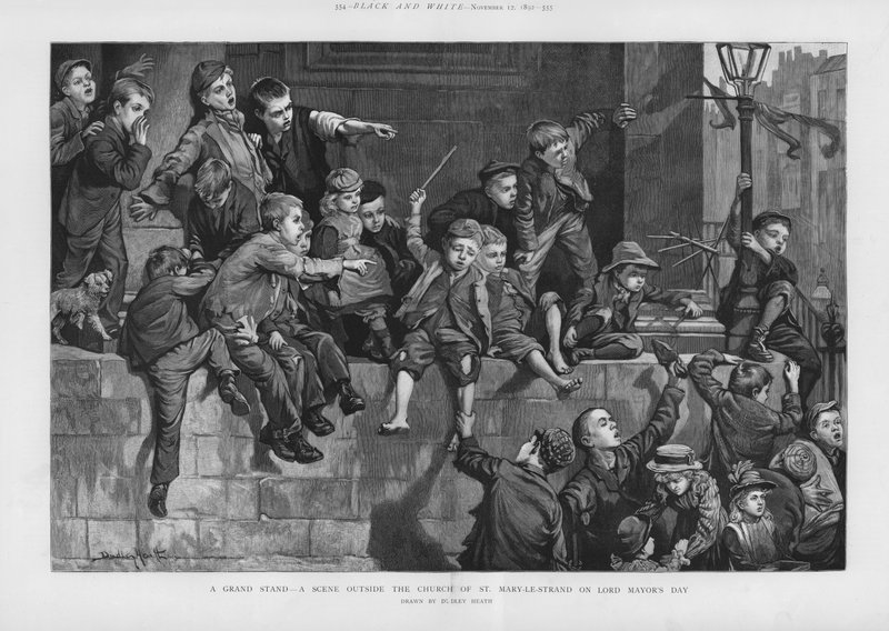 Una grande tribuna - una scena fuori dalla Chiesa di St Mary-le-Strand, Londra, nel Giorno del Lord Mayor da Dudley Heath
