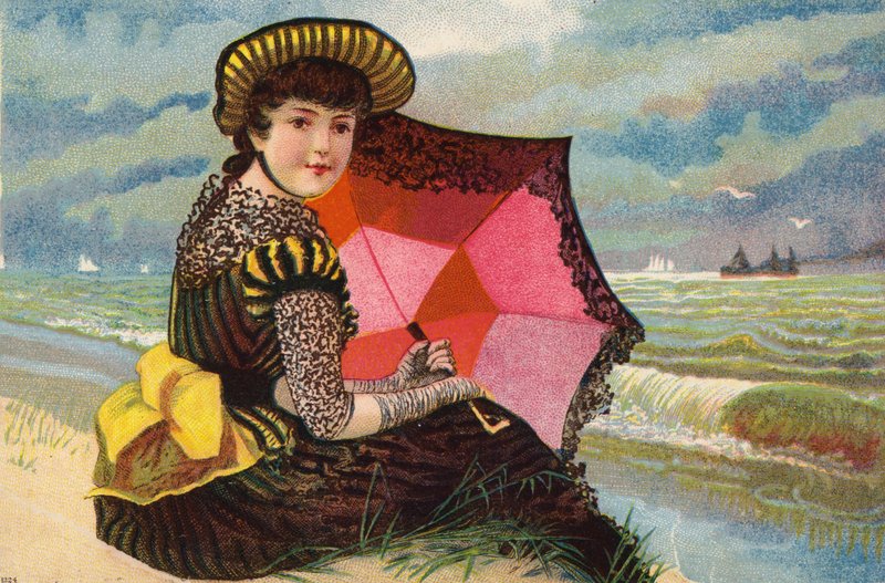 Ragazza olandese, con parasole, vicino al mare da Dutch School
