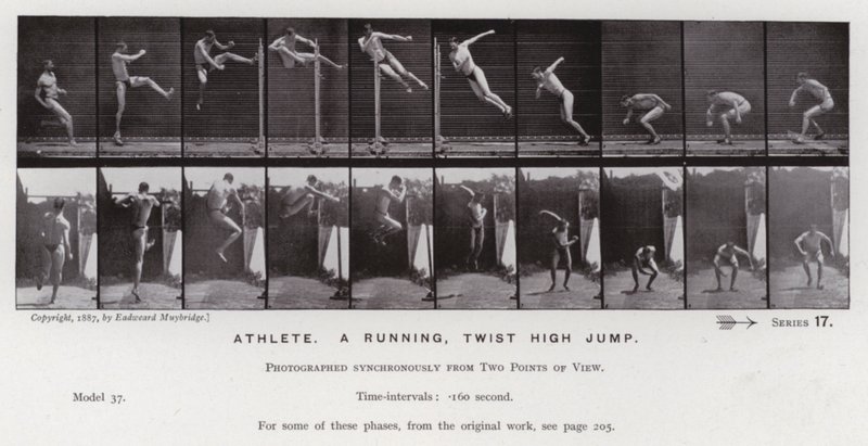 La figura umana in movimento: Atleta, salto in alto con torsione da Eadweard Muybridge