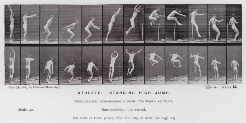 La Figura Umana in Movimento: Atleta, salto in alto da fermo da Eadweard Muybridge