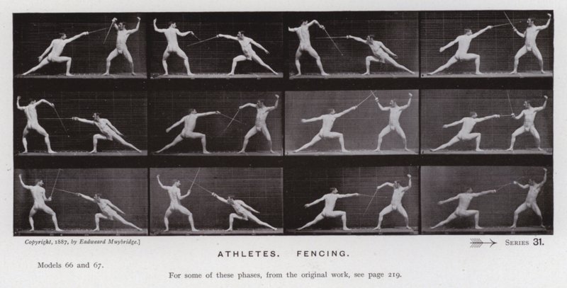 La figura umana in movimento: Atleti, scherma da Eadweard Muybridge