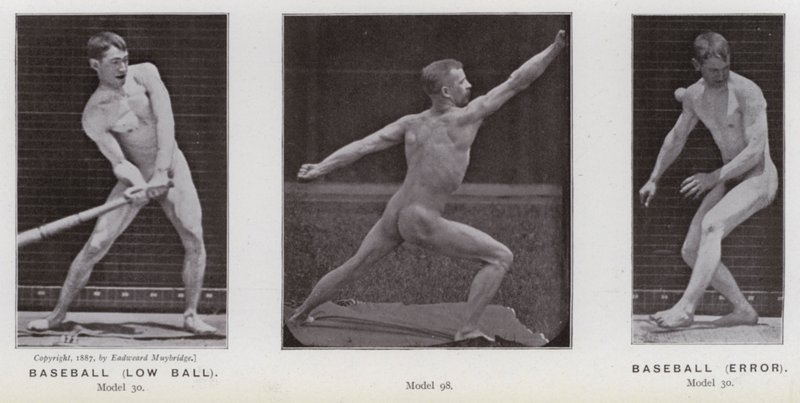 La figura umana in movimento: Baseball, palla bassa; Baseball, errore da Eadweard Muybridge
