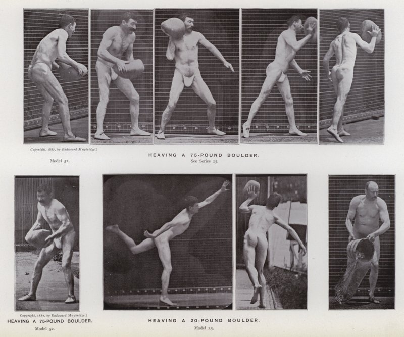 La figura umana in movimento: Sollevando un masso di 75 libbre; Sollevando un masso di 20 libbre da Eadweard Muybridge