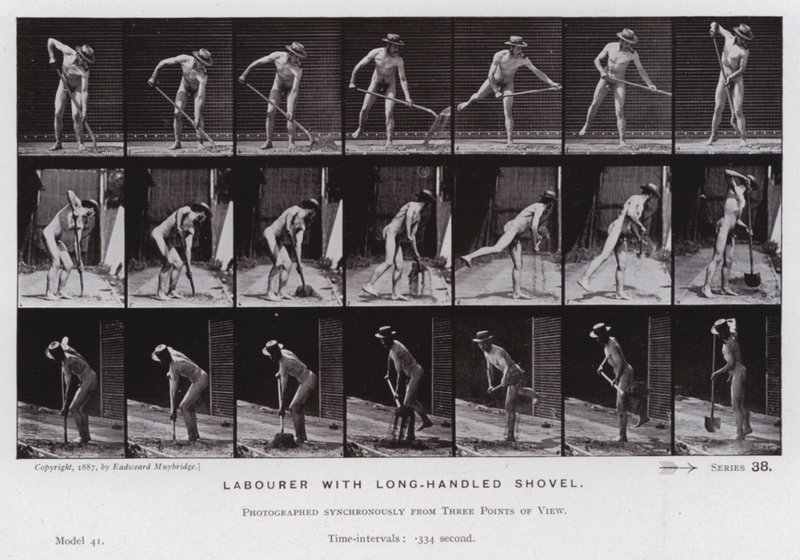 La figura umana in movimento: Lavoratore con pala a manico lungo da Eadweard Muybridge