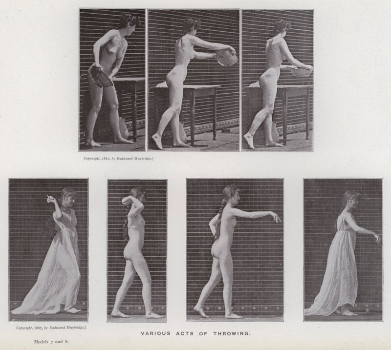 La figura umana in movimento: Vari atti di lancio da Eadweard Muybridge