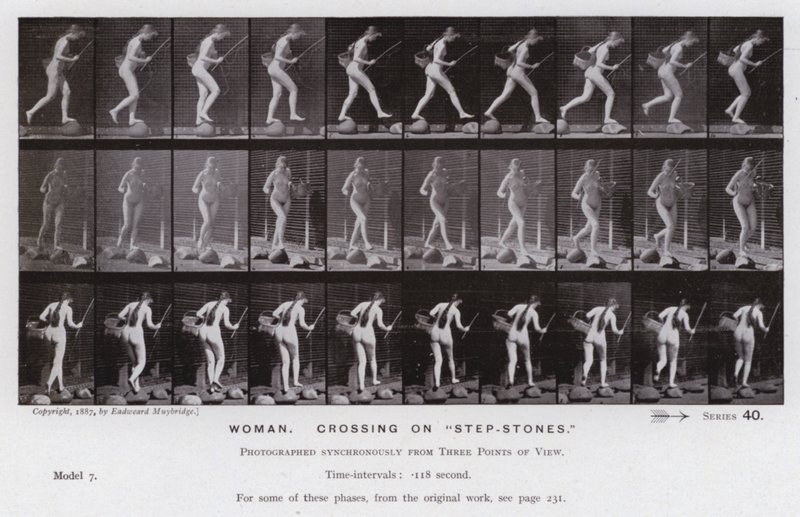 La figura umana in movimento: Donna, attraversando su "pietre di passaggio" da Eadweard Muybridge
