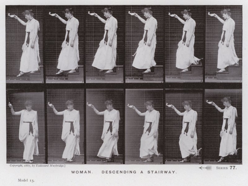 La figura umana in movimento: Donna, che scende una scala da Eadweard Muybridge