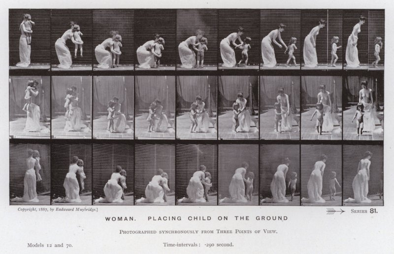 La figura umana in movimento: Donna, mettendo un bambino a terra da Eadweard Muybridge