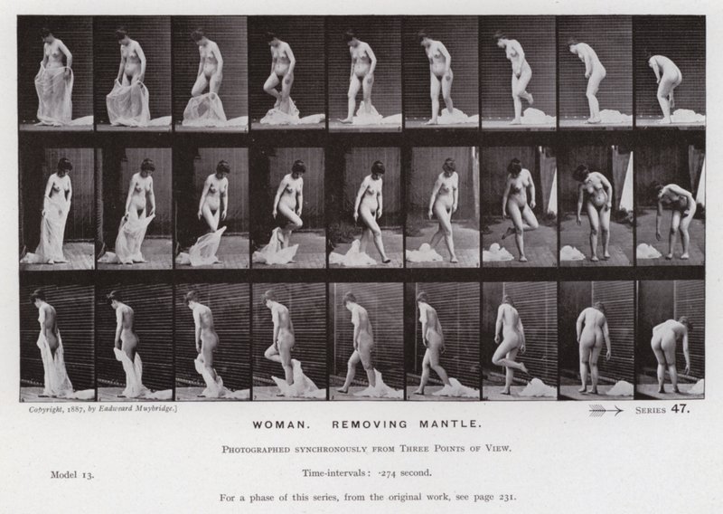 La figura umana in movimento: Donna, togliendo il mantello da Eadweard Muybridge